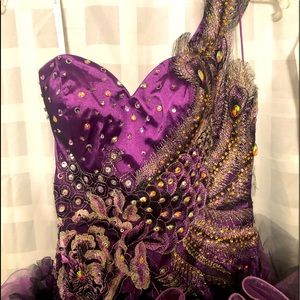 Panoply Purple Peacock Strapless Gown | Rhinestone & Embroidered Floral | Ruffle
